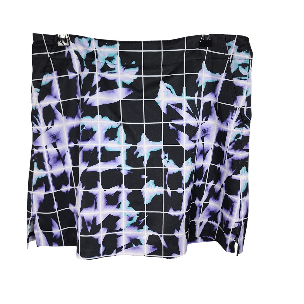 Lady Hagen Golf Skort Womens 8 Black Purple Floral Active Skirt Pockets Tennis